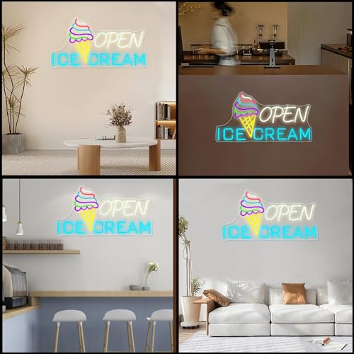 Image of Ice Cream Sign 22.4x11'' Ice Cream Open Shop Neon Signs USB Powered Bar Sign Light Open for Snacks Business Store Cafe Drink Shop Decor Adjust Brightness