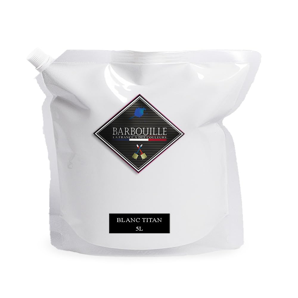 Pintura acrílica blanca de titanio – Aspecto satinado – Pintura de pared, techo, madera y balcón – Lavable, secado en 30 minutos – VOC A+ – Fabricado en Francia – 5 L