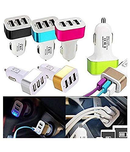 Image of 3 Port Car USB Car Charger with Fast Charging, LED Lightup and Simultaneous Charge Support for All Smartphones