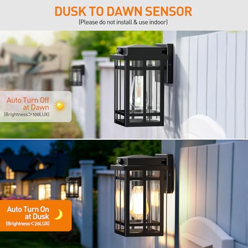 Image of 2 Packs Dusk to Dawn Outdoor Wall Lighting 9.76'', Black