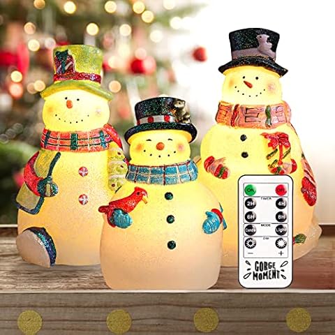 Set of 3 Christmas Flameless Candles, Real Wax Sculpted Snowman Candles with Remote, Flickering Holiday LED Candles, Battery Operated, Glowing Holiday Lights for Xmas New Year Gift, Home Decor Cover