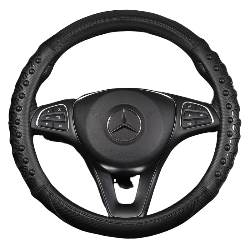 Four Seasons Universal Anti-Slip Anti-rub Breathable Luxury Truck Steering Wheel Cover 40 42 45 47cm (Black, 19in)