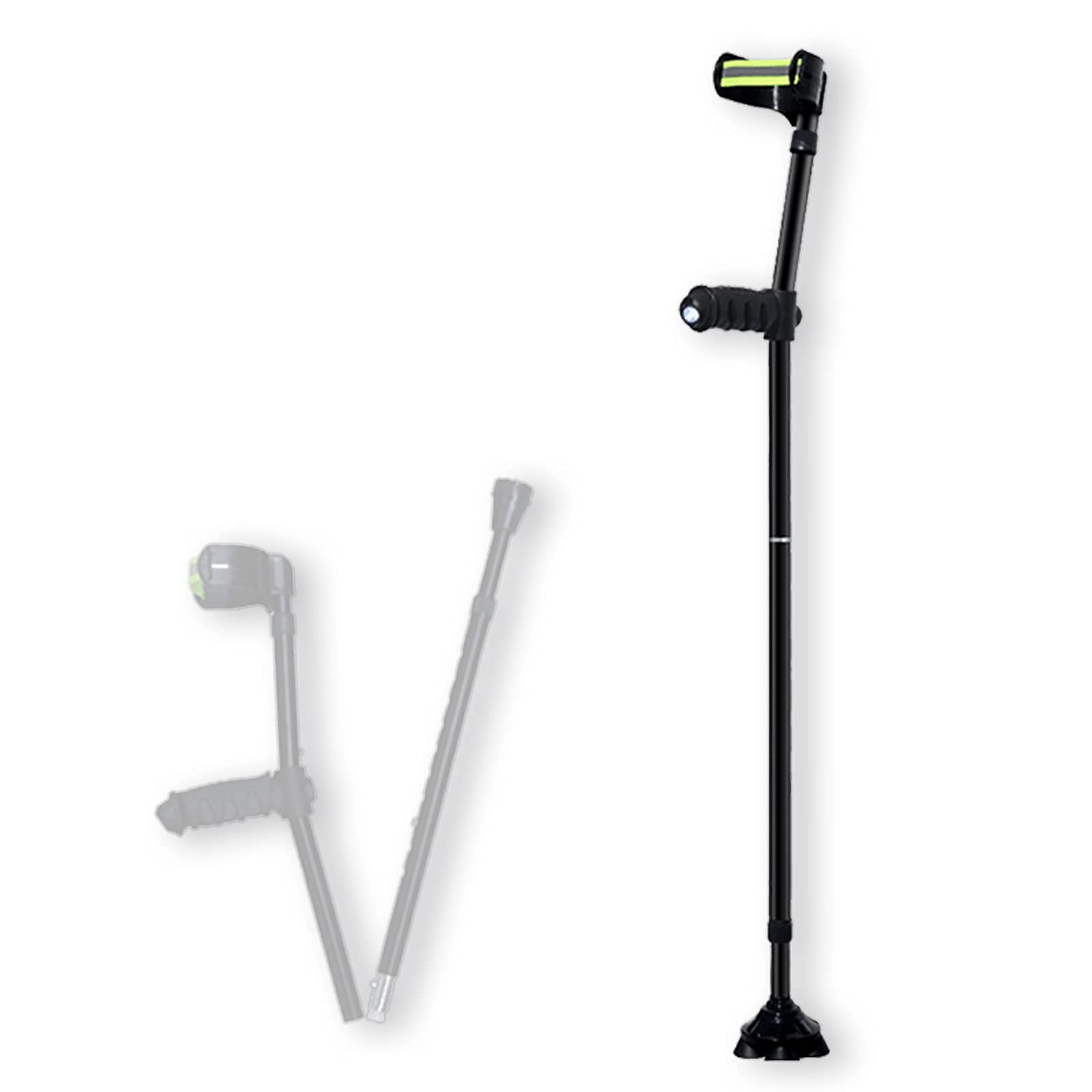YRYRYW Stampella per avambraccio per Adulti, stampella Pieghevole con Polsino Aperto con luci a LED, stampella in Alluminio Leggera Regolabile Nera per Adulti e con Altezza 150-196 cm Decorare