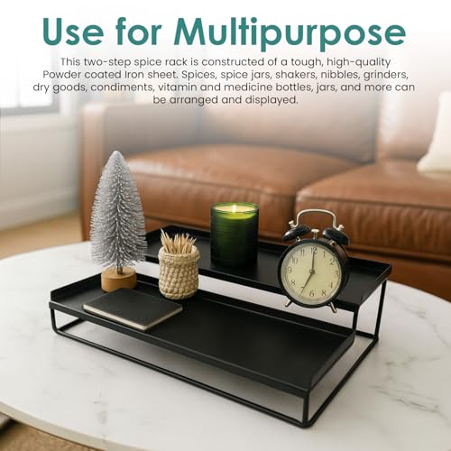Image of Amazon Brand - Umi 2-Tier Step Standing Rack Spice Bottle Stand Utensil Holder Food Storage Organizer for Cabinet Cupboard Pantry Shelf Bathroom Organizer (Black, Pack of 1)
