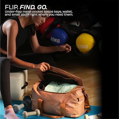 Image of Nivia Blend Gym Duffle Bag for Men & Women with Dedicated Shoe Pocket with Dual Vents, Main Spacious Compartment, Flap Opening & Mesh Zipper Pocket, Signature Tape Strap, Capacity-20 litres (Beige)