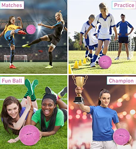 Image of Soccer Ball - Premium Official Match Ball with Cool Reflective Rainbow Hex Pattern, Durable Adult and Kids Soccer Ball for Indoor, Outdoor, Training, Practice, Play, Games - Pink, Size 4