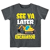 Kids4ever Boys T-Shirts Dark Grey See Ya Later Excavator Pattern Cool Crewneck Toddler Outfits Cotton Short Sleeve Kid Shirt Size 3