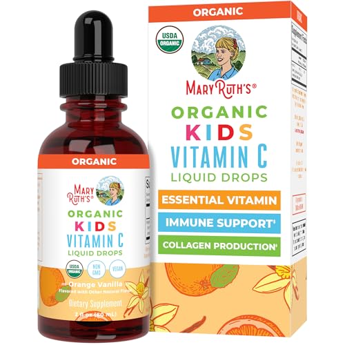 MARYRUTHS USDA Organic Kids Vitamin C Drops Vegan Vitamin C Immune Support Supplement for Ages 4-13 | Immune Support & Overall Health | Vitamin C from Organic Acerola Fruit Extract | 2oz
