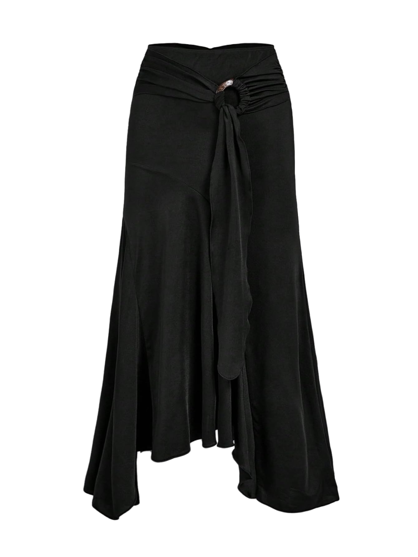 Womens Western Asymmetrical Long Skirt Vintage Boho Metal Ring Ruched Flowy Coquette Skirts