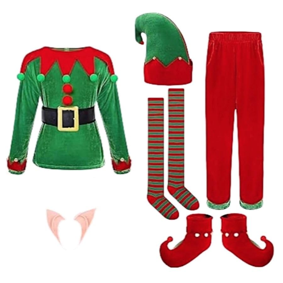 Costume Elfe Père Noël Enfants Adultes : Déguisement Cosplay Elf de Noël modèle ELF016