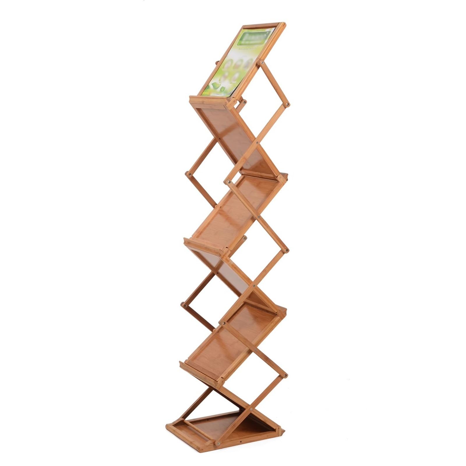 ASerZenith Freestanding Magazine Display Rack, Business Advertising Flyer Organizer, Wooden Foldable Catalog Rack for Library Retail Store Trade Show
