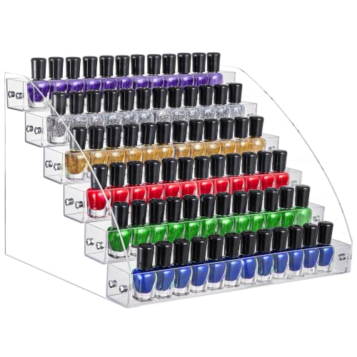 KINGROW Nail Polish Organiser Holder Rack 6 Layers Acrylic Display Rack Eyeglasses Shelf Essential Oils Ink Storage Holds Up to 96 (Fit 1-2oz Bottles)