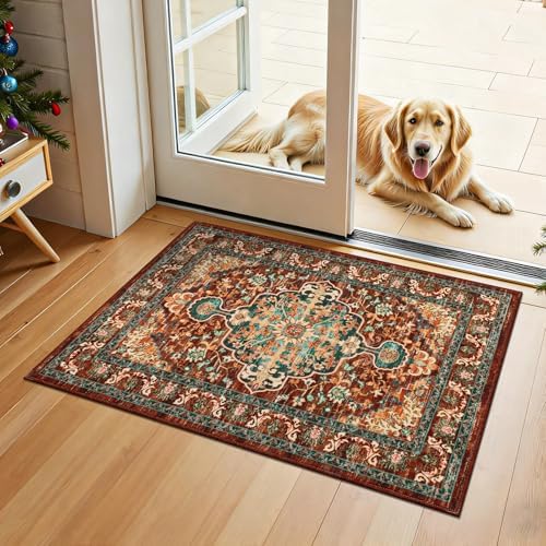 U'Artlines 2' x 3' Boho Hallway Runner Rug, Washable Carpet, Rust...