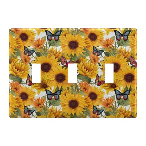 Light Switch Cover Sunflower Butterfly Wall Plates for Electrical Outlets 3 Gang 202a8990
