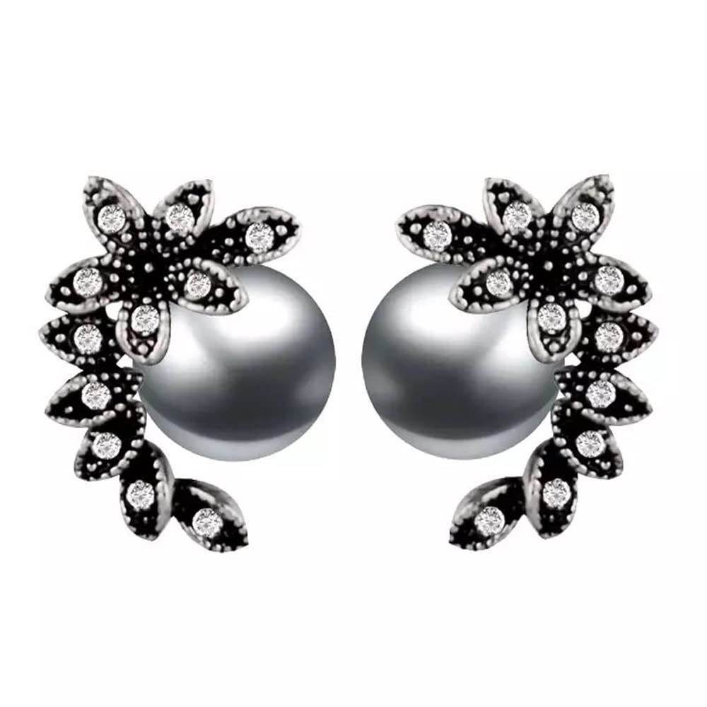 Shining Diva Fashion Latest Stylish Western Crystal Pearl Silver Plated Stud Earrings for Women (rrsd11823er), Black (B09QQ7B7KB) Amazon Price History, Amazon Price Tracker