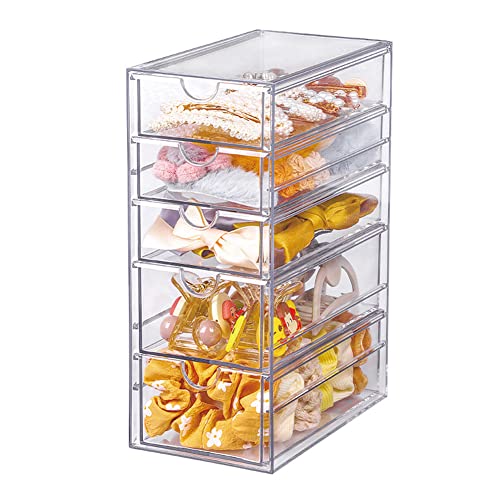 Clear Hair Accessories Organizer Storage Box with 5 Drawers – Hair Tie Holder Container for Bathroom Closet Desk Office (5 Drawer)
