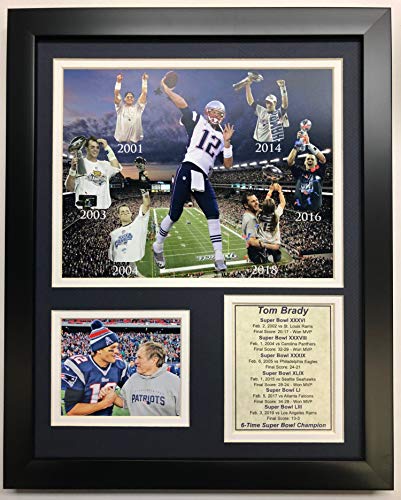 Legends Never The Unisex Adult NFL New England Patriots 2018 Super Bowl LIII Champions Framed Photo Collage Tom Brady 6-Time Champ