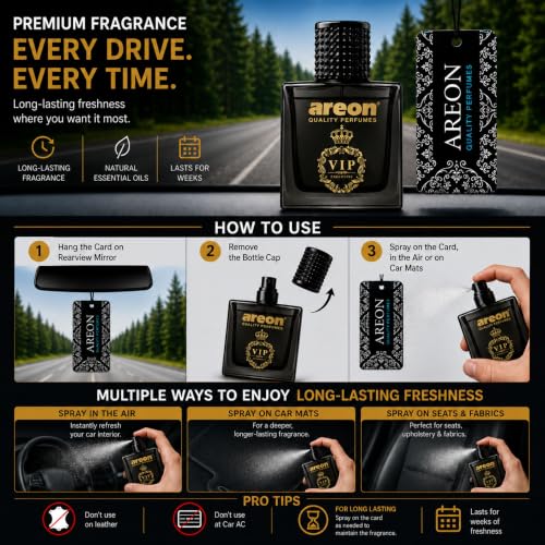 Image of AREON Black King Gold Car Perfume Spray - 1.7 Fl Oz Glass Bottle Air Freshener - Long-Lasting Fragrance for Car Interior - Premium Auto Air Freshener - Elegant Scent (50ml)