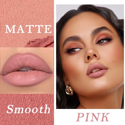 Nude Pink Lipsticks Matte Liquid Lipstick for Women, Pink Highly Pigmented Creamy Matte Lip Gloss Waterproof Long Lasting Lip Stain Non-Sticky Not Fade Liquid Lipstick Make Up Gift - Image 3