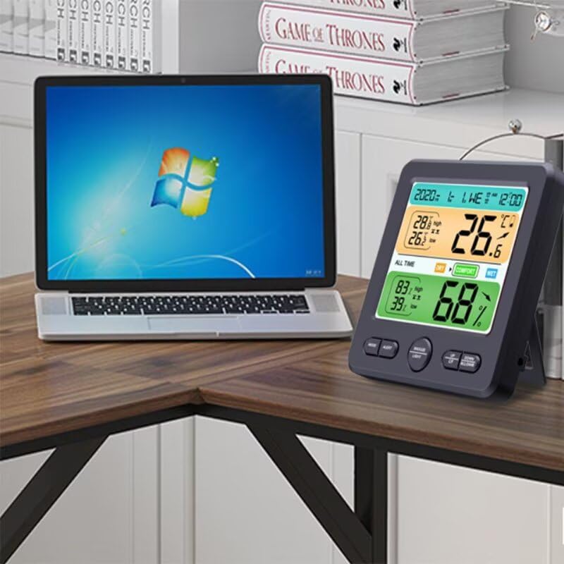 1PC Black Digital Screen Weather Display Alarm Calendar Clock Thermometer Humidity High/Low Alert Wall-Hanging