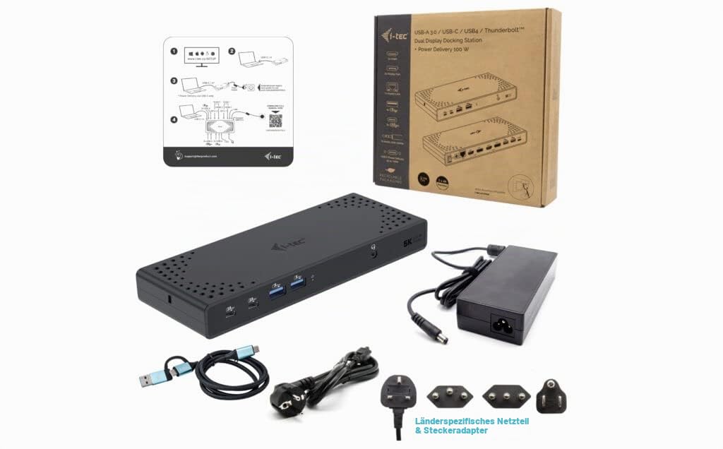 i-tec USB 3.0 / USB-C/Thunderbolt 3 Dual Display Docking Station Gen2 mit Stromversorgung 100W