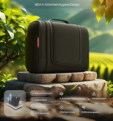 VanLindson Kulturbeutel XXL, 9 Liter Stauraum, 3-in-1 Kulturtasche zum Aufhängen für Damen, Herren und Kinder, Kosmetiktasche für Reise, Waschtasche, Waschbeutel, Wasserabweisend, Schwarz