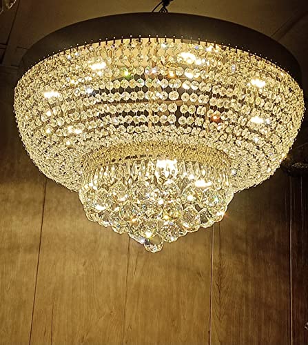 Image of Sanleen Crystal LED Double Height Chandelier /Jhoomar for Living Room and Home Decor(Golden, 24inch Width and Height 28.inch)