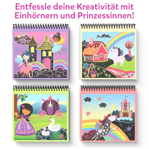 Skillmatics Kratzkunstbuch für Kinder - Einhörner &; Prinzessinnen, Bastelsets und Zubehör, 30+ Kratzaufkleber, Reisespielzeug, Bastelset, Geschenke für Mädchen & Jungen im Alter von 3, 4, 5, 6, 7, 8