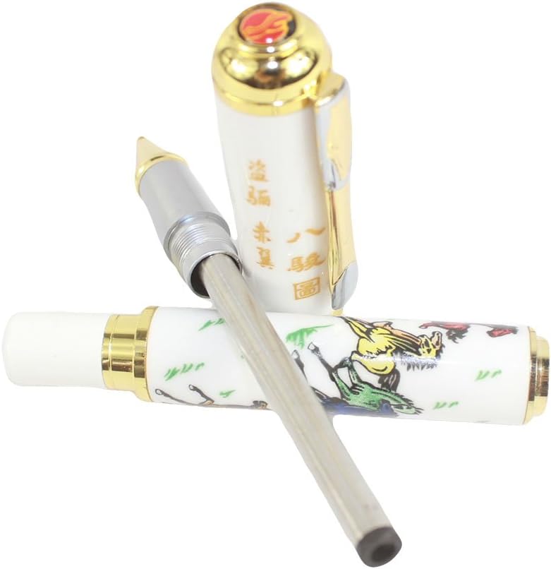 Gullor Chinese Traditional White Porcelain Eight Horse Picture Rollerball pen