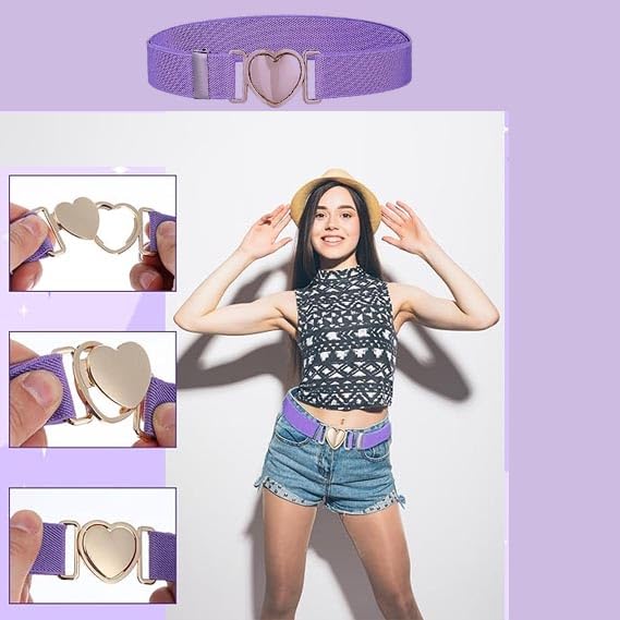 1 Pcs Pink Fashion Girls Belt,Kids Elastic Waist Belts Adjustable Stretch Belts for Women Fashion Waistband with Heart Clasp for Pants Jeans Dress3