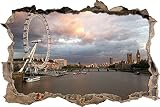 100% Made in Germany Pixxprint 3D_WD_2829_92x62 London Themse Big Ben Wanddurchbruch 3D Wandtattoo, Vinyl, bunt, 92 x 62 x 0,02 cm