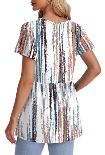 Image of OFEEFAN Womens Summer Tops Babydoll Short Sleeve Shirts Puff Sleeve Peplum Tops V Neck T Shirts