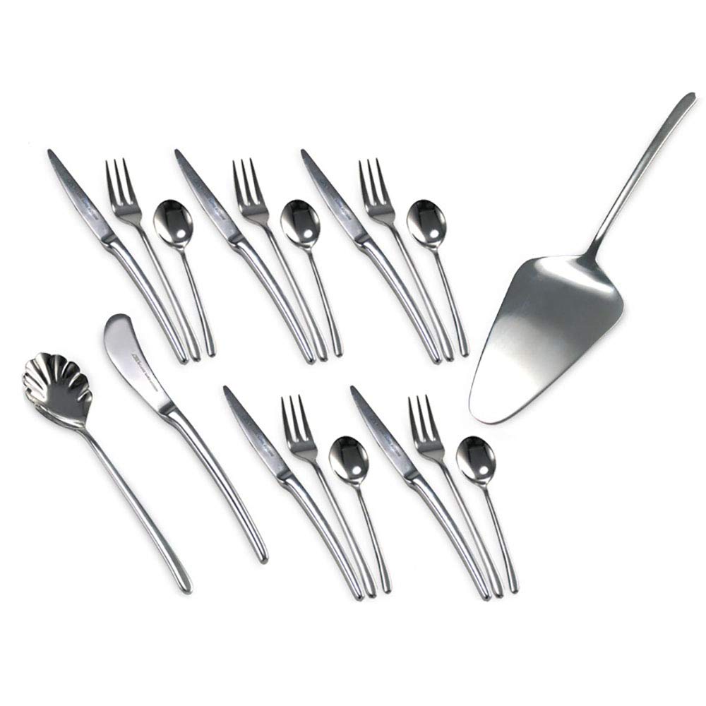 Juego de Cubiertos de Desayuno y Brunch (21 Piezas), Acero Inoxidable, Set con Tenedores, Cuchillos, Cucharas, Pala para Tartas, Cuchillo de Untar y Cuchara de Azúcar, ConEstuche Regalo