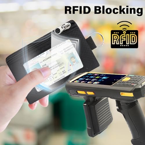 minimalist small wallet for men women with 2 zip pockets multi functional id case with keychain and card holder coin purse badge lanyard pouch for boys girls travel -black