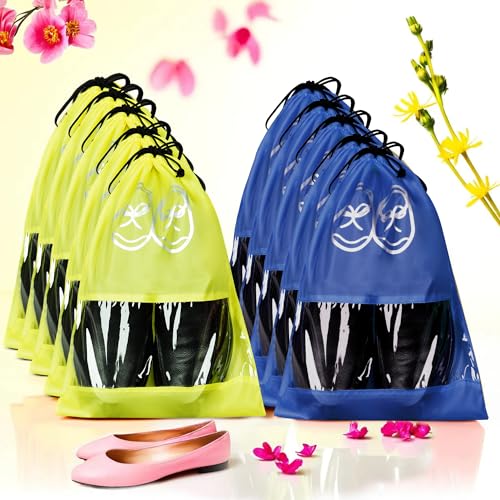 Image of Heart Home Pack of 10 Travel Shoe Organizer | Storage Bags | Travel Carrying Bag | Storage Organizers Set | Shoe Cover with Transparent Window | Shoe Dori Cover | Yellow & Royal Blue