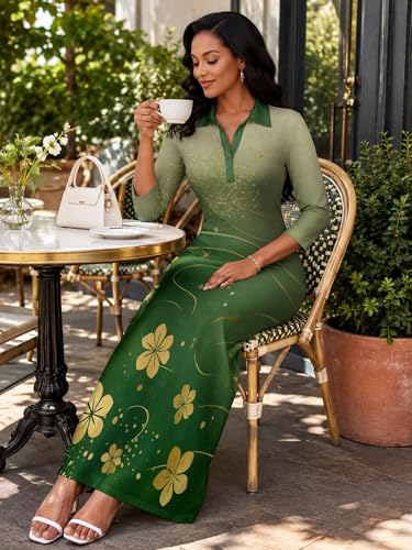 Image of PinkPatty Women's Casual 3 /4 Sleeve Polo V Neck Bodycon Maxi Dress
