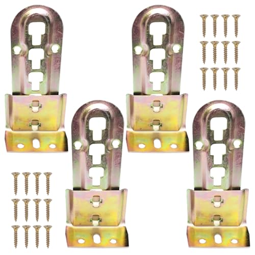 4 Piezas Conector de Cama de Metal, Resistente y Fácil de Usar, Conectores para Marcos de Cama con 4 Niveles de Bloqueo, Herrajes de Cama, para Viga Central y Soporte de Base de Listones (Dorado)