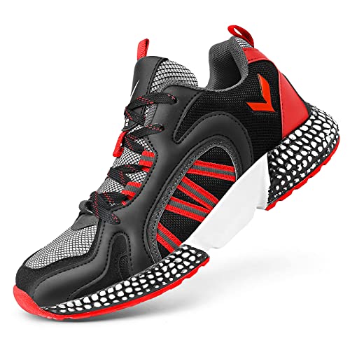 WETIKE Kids Sneakers for Boys Girls Running Tennis Shoes Lightweight Breathable Athletic Sport Shoes Black Red 1 Little Kid