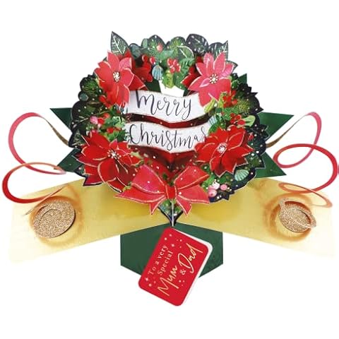 Mum & Dad Christmas Card 3D Festive Wreath Pop Up Christmas Card Second Nature Greeting Cards POP056X22 Cover
