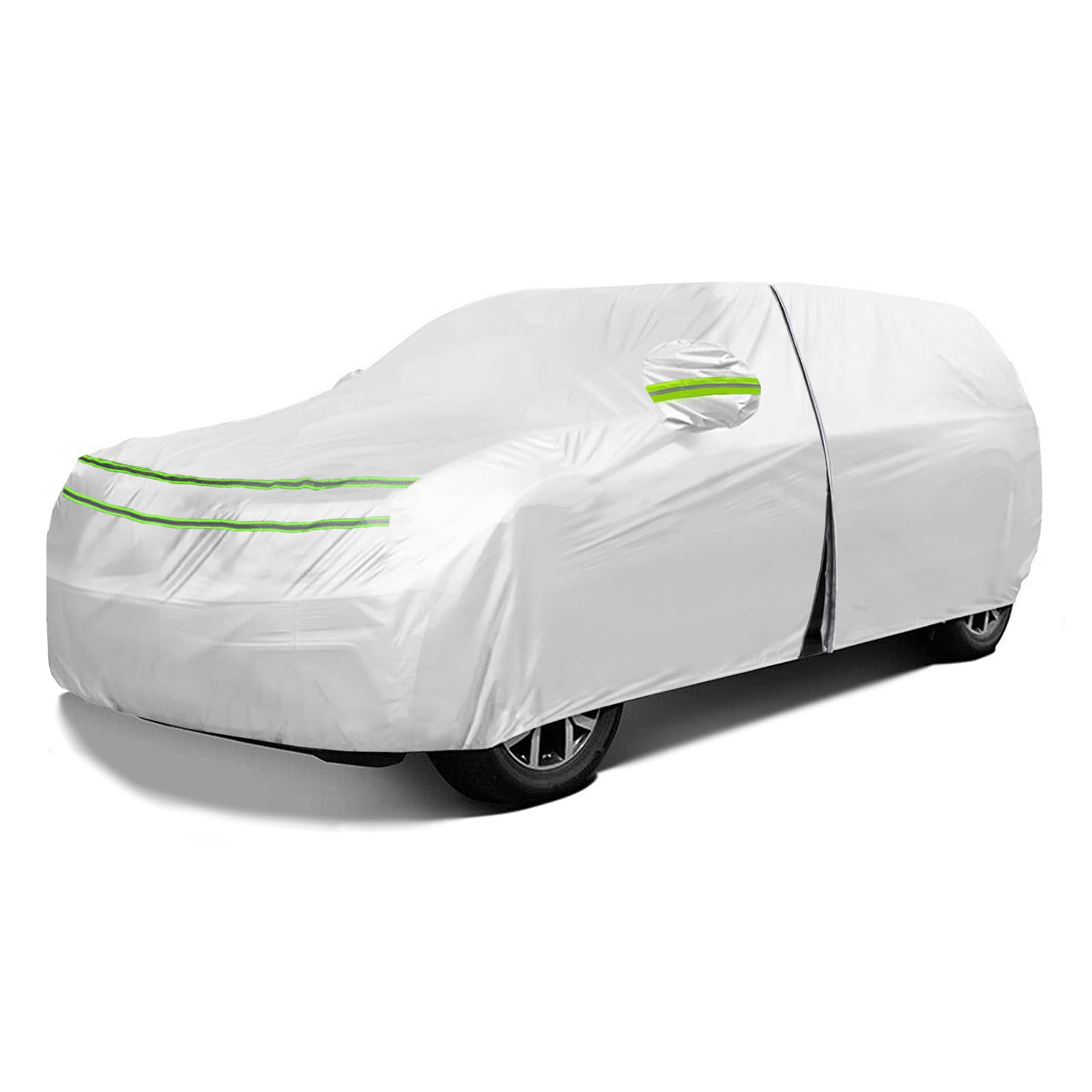 Full Surround All Weather Car Cover Universal Fit for SUVs Body Length 198" to 208", Waterproof Snow Proof UV Proof Scratch Proof Bird Proof Excrement with Zipper Cotton -Silvery