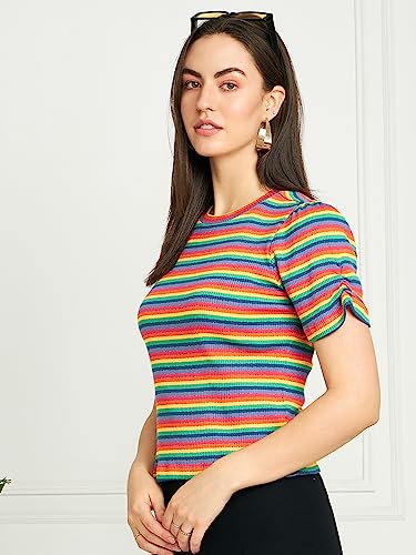 Image of Modeve Women Striped Half Sleeves Top for Summer