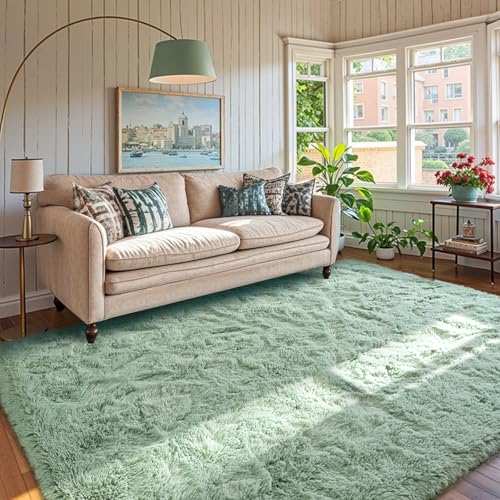 5x8 Rug Sage Green Area Rugs for Living Room,Plush Soft Grass Fluffy Nursery Bedroom Carpet for Kids Teens Home Decor Aesthetic