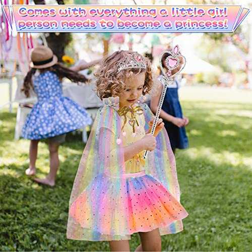Hajus Princess Dress Up Clothes Cape Skirt Set For Little Girls Pretend Play With Jewelry Tiara Crown Wand Princess Toys (Unicorn Rainbow), One Size #TOP3