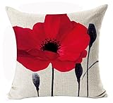 Beautiful Charming Watercolor Oil Painting Red Poppy Sweetheart Anniversary Gifts Cotton Linen Throw Pillow Case Cushion Cover New Home Office Indoor Decorative Square 18 X 18 Inches