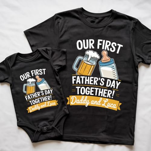 Personalized Our First Father's Day Together Matching Design Shirts and Onesie 22