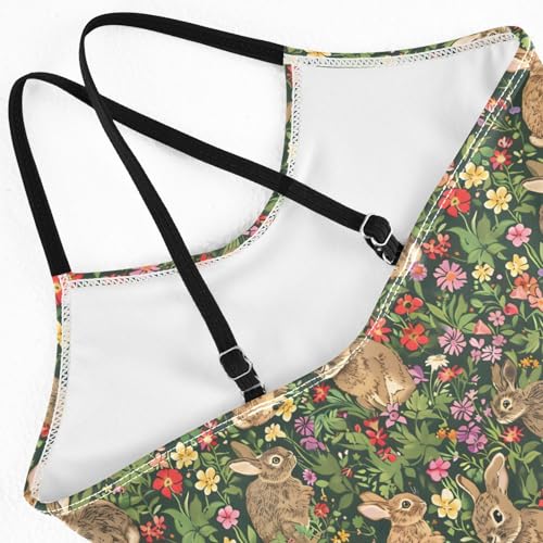 senya Girls Swimsuits One-Piece Swimwear Tie Bathing Suit Beach Summer Round Neck 7-8T Flower Rabbit Pattern4