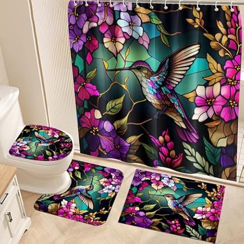 Reateforin Spring Floral Shower Curtain Set Cover
