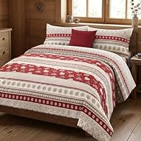Housse De Couette En Coton – Motif Rennes Et écossais Rouge Et Noir, Taille Standard