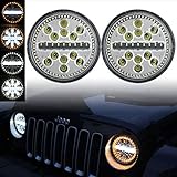 OVOTOR Jeep LED Headlights 7 inch Round Halo Headlamp 63W with Hi Lo Beam Amber Turning White DRL Snowflake Style for Jeep Wrangler JK TJ LJ CJ Rubicon Sahara Hummer H1 H2