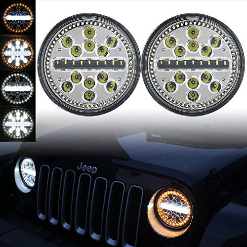 OVOTOR Jeep LED Headlights 7 inch Round Halo Headlamp 63W with Hi Lo Beam Amber Turning White DRL Snowflake Style for Jeep Wrangler JK TJ LJ CJ Rubicon Sahara Hummer H1 H2